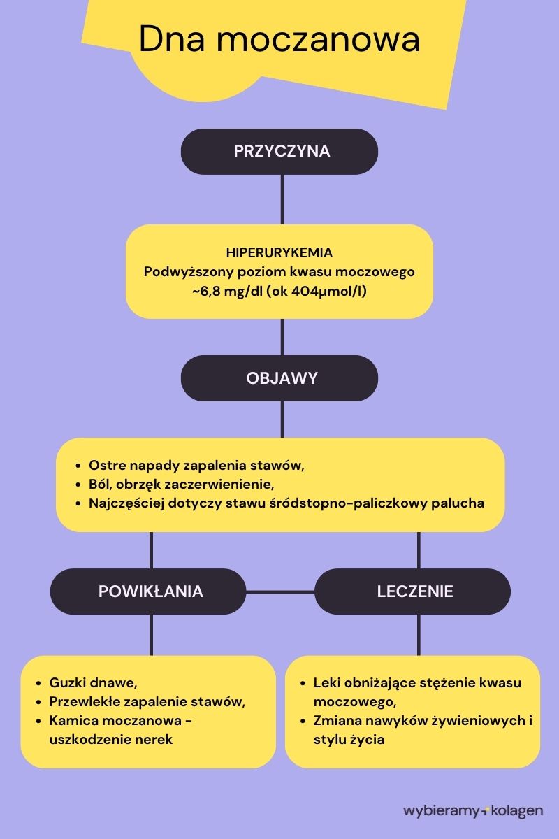 Schemat przyczyn objawów leczenia i powikłań dny moczanowej artretyzmu gout