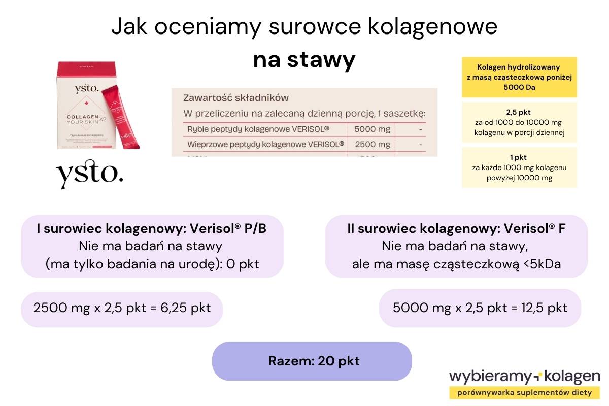 Infografika prezentuje sposób oceny kolagenu na stawy w Ysto Collagen Your Skin