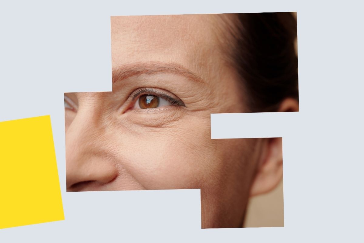 Kobieta ma zmarszczki wokół oczu, dlatego suplementuje kolagen, by spowolnić ich pogłębianie się