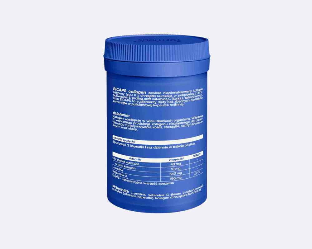 Zdjęcie przedstawia tył opakowania produktu ForMeds BICAPS® collagen